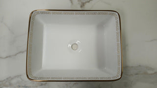Vessel Sink Rectangular - G340 White and Gold - Golden Elite Deco