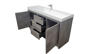 60" Cement Freestanding Single Sink Bathroom Vanity with White Polymarble Countertop