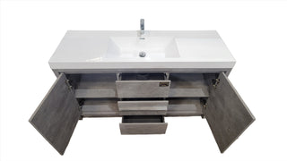 60" Cement Freestanding Single Sink Bathroom Vanity with White Polymarble Countertop
