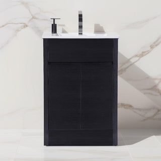 24" Dark Brown Freestanding Single Sink Bathroom Vanity with White Ceramic Countertop - Golden Elite Deco