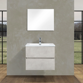 24" Grey Wall Mount Single Sink Bathroom Vanity with White Polymarble Countertop