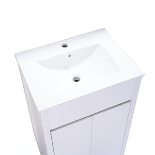 24" White Oak Freestanding Single Sink Bathroom Vanity with White Ceramic Countertop - Golden Elite Deco
