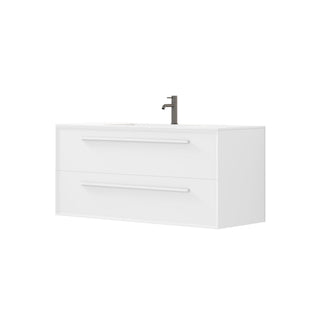 48" White Vanity w/Matte White Solid Surface countertop Snow White Collection - Combo - Golden Elite Deco