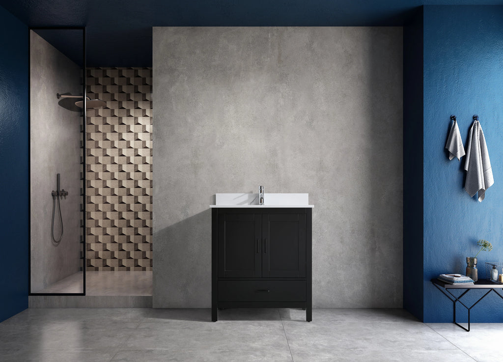 30" Black Freestanding Bathroom Vanity Golden Elite Deco