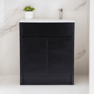 30" Dark Brown Freestanding Single Sink Bathroom Vanity with White Ceramic Countertop - Golden Elite Deco