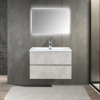30" Grey Wall Mount Single Sink Bathroom Vanity with White Polymarble Countertop