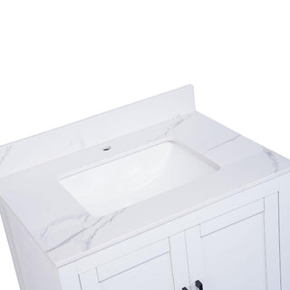 30" White Freestanding Single Sink Bathroom Vanity with Calcutta Artificial Marble Countertop - Golden Elite Deco