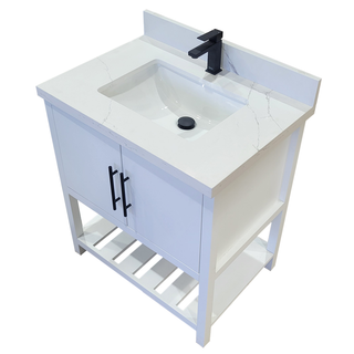 30" White Freestanding Single Sink Bathroom Vanity with Calcutta Quartz Countertop Fiory