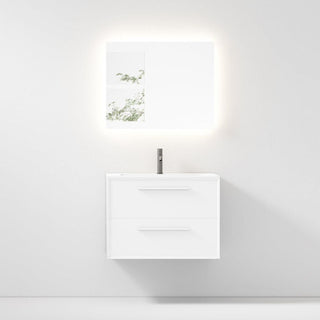 30 White Wall Mount Single Sink Bathroom Vanity with Matte White Solid Surface Countertop