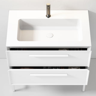 30" White Vanity w/Matte White Solid Surface countertop Snow White Collection - Combo - Golden Elite Deco