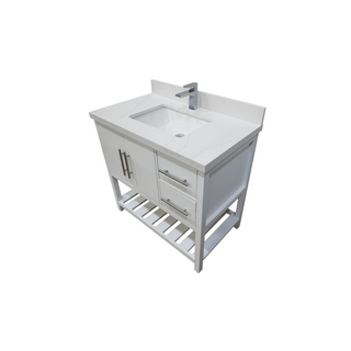 36" White Freestanding Single Sink Bathroom Vanity with Calcutta Quartz Countertop