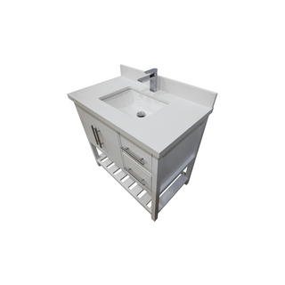 36" White Freestanding Single Sink Bathroom Vanity with Snow White Quartz Countertop