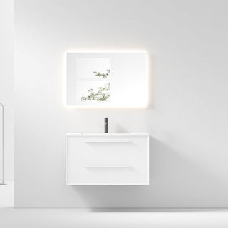 36 White Wall Mount Single Sink Bathroom Vanity with Matte White Solid Surface Countertop