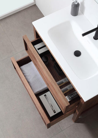 36" Natural Walnut Freestanding Bathroom Vanity with White Solid Surface Countertop Vista - Golden Elite Deco