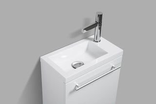 16" White Wall Mount Bathroom Vanity with White Polymarble Countertop Wallie - Golden Elite Deco
