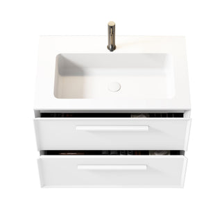 30" White Vanity w/Matte White Solid Surface countertop Snow White Collection - Combo - Golden Elite Deco