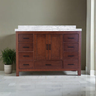 48" Aged Auburn Freestanding Single Sink Bathroom Vanity with Carrera Marble Countertop