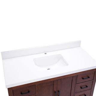 48" Aged Auburn Freestanding Single Sink Bathroom Vanity with White Quartz Countertop - Golden Elite Deco