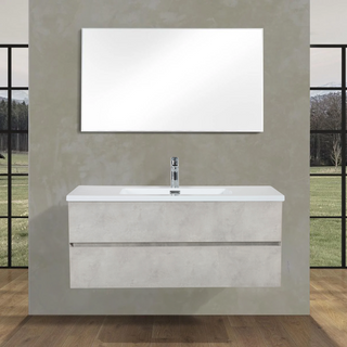 48" Grey Wall Mount Single Sink Bathroom Vanity with White Polymarble Countertop