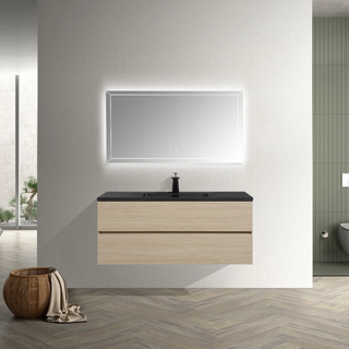 48" Wheat Wall Mount Single Sink Bathroom Vanity with Black Engineered Quartz Countertop