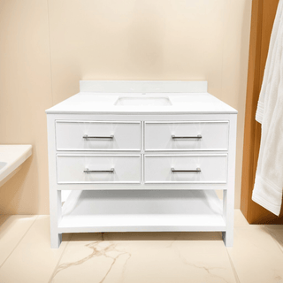 48" White Freestanding Single Sink Bathroom Vanity with White Glass Countertop Fiory - Golden Elite Deco