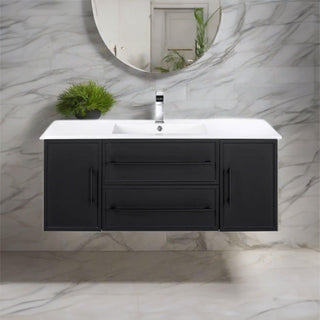 48" Black Wall Mount Single Sink Bathroom Vanity with White Acrylic Countertop : Milano