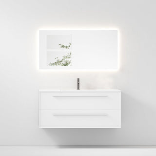 48 White Wall Mount Single Sink Bathroom Vanity with Matte White Solid Surface Countertop
