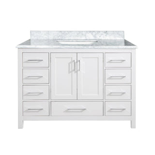 48" White Freestanding Single Sink Bathroom Vanity with Carrera Marble Countertop - Golden Elite Deco