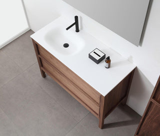 48" Natural Walnut Freestanding Single Sink Bathroom Vanity with White Solid surface Countertop Vista - Golden Elite Deco