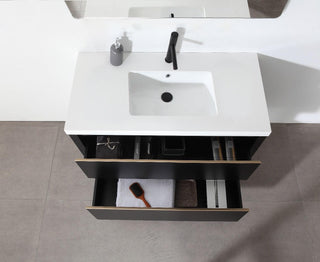 42" Black Freestanding Single Sink Bathroom Vanity with White Quartz Countertop - Golden Elite Deco