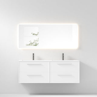 60 White Wall Mount Single Sink Bathroom Vanity with Matte White Solid Surface Countertop
