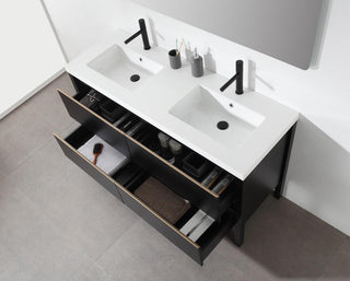 60" Black Freestanding Double Sink Bathroom Vanity with White Quartz Countertop - Golden Elite Deco