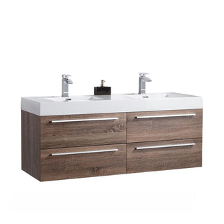 60" Soft Oak Wall Mount Double Sink Bathroom Vanity with White Polymarble Countertop Sofia - Golden Elite Deco