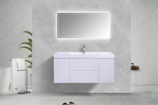 48" Glossy White Wall Mount Single Sink Bathroom Vanity with White Polymarble Countertop - Golden Elite Deco