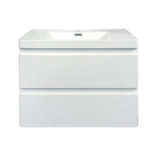 24" Glossy White Wall Mount Bathroom Vanity w/ White Polymarble Countertop - Golden Elite Deco