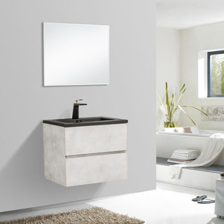 24" Grey Wall Mount Bathroom Vanity with Black Engineered Quartz Countertop - Golden Elite Deco