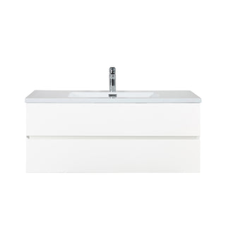 48" White Wall Mount Single Sink Bathroom Vanity with White Polymarble Countertop