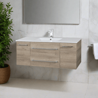 48" Organic Brown Wall Mount Single Sink Bathroom Vanity with White Acrylic Countertop : Kato Collection - Golden Elite Deco