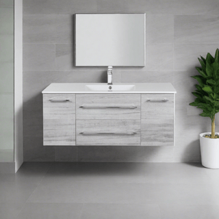 48" Grey Wall Mount Single Sink Bathroom Vanity with White Acrylic Countertop : Kato Collection - Golden Elite Deco