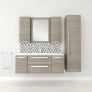 48" Beige Oak Wall Mount Single Sink Bathroom Vanity with White Countertop : Silhouette Collection - Golden Elite Deco