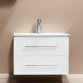 30" White Wall Mount Bathroom Vanity with White Ceramic Countertop - Golden Elite Deco