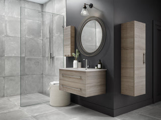36" Dorato Brown Wall Mount Single Sink Bathroom Vanity with White Acrylic Countertop : Kato - Golden Elite Deco