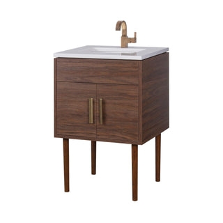 24" Brown Freestanding Bathroom Vanity with White Acrylic Countertop : Garland - Golden Elite Deco
