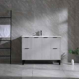 48" Cement Freestanding Single Sink Bathroom Vanity with White Ceramic Countertop Odessa