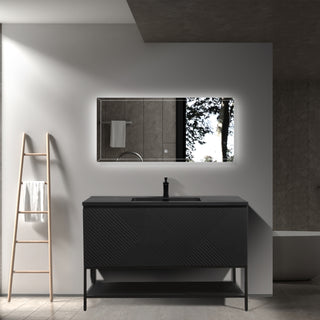 48" Black Wall Mount Bathroom Vanity with Black Engineered Quartz Countertop Roxboro