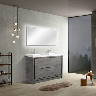 60" Cement Freestanding Double Sink Bathroom Vanity with White Polymarble Countertop - Golden Elite Deco