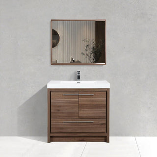 36" Walnut Freestanding Bathroom Vanity with White Polymarble Countertop - Golden Elite Deco