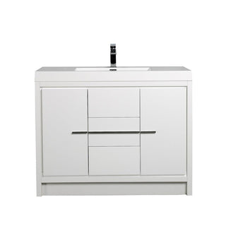 42" Glossy White Freestanding Bathroom Vanity with White Polymarble Countertop - Golden Elite Deco