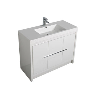 42" Glossy White Freestanding Bathroom Vanity with White Polymarble Countertop - Golden Elite Deco