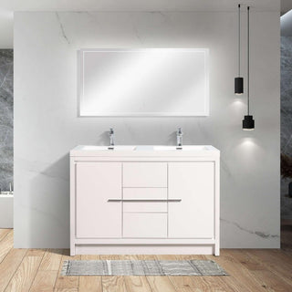 48" Glossy White Freestanding Double Sink Bathroom Vanity with White Polymarble Countertop - Golden Elite Deco